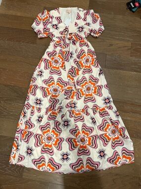 Ciebon Cream Floral Maxi Dress with Orange & Pink Accents